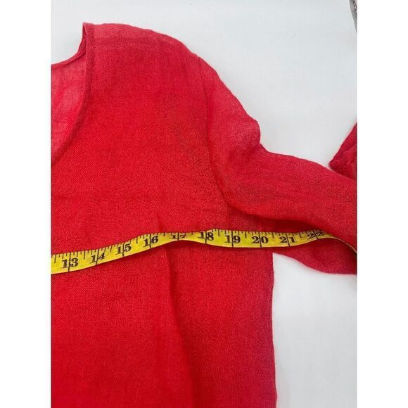 Eileen Fisher Linen Tunic Sheer V Neck 3/4 Sleeves Sz S Pink - Picture 8 of 9